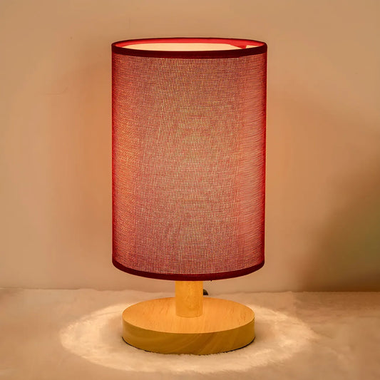 Rustic Round Wooden Table Lamp for Bedroom