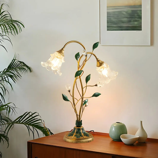 Elegant Glass Floral Shade Metal Table Lamp for Residential