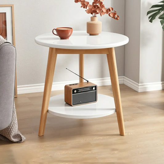 2-Tier Round Wood End Table for Living Room with Storage