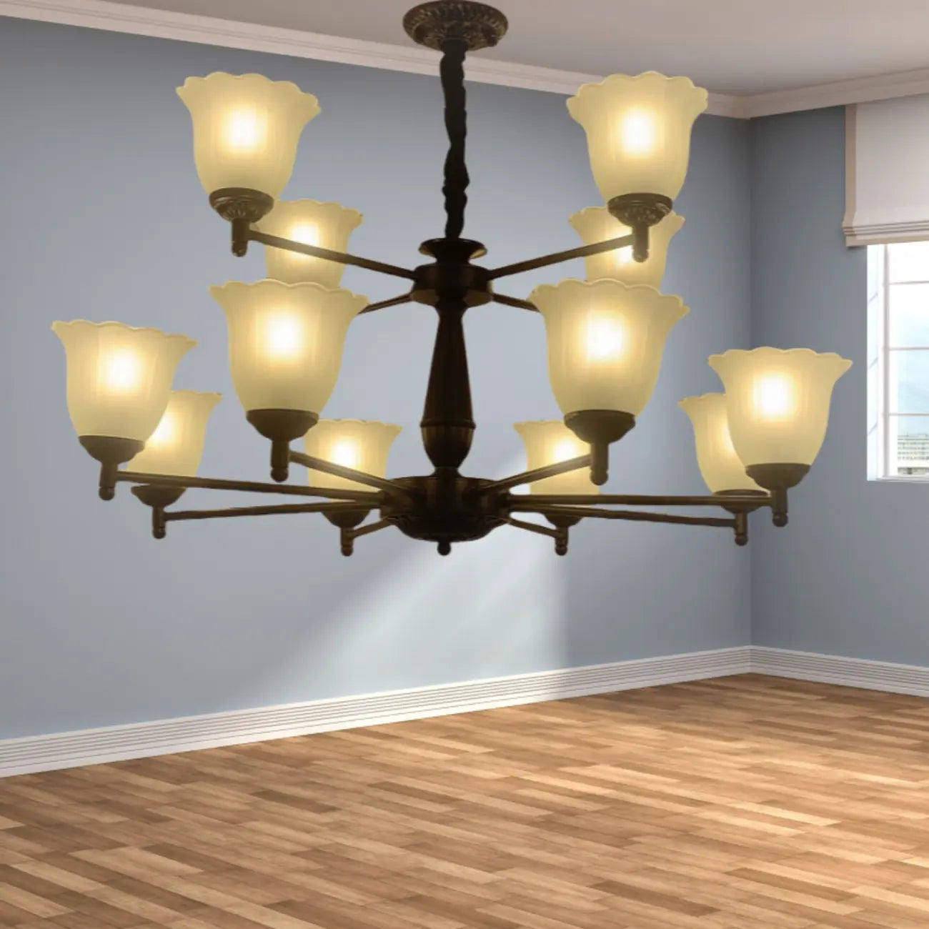 Vintage Metal Chandelier with Tulip Glass for Living Room
