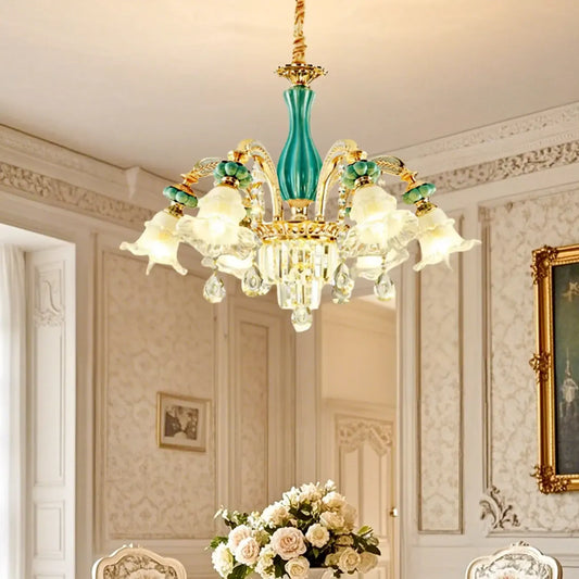 Living Room Down Light Crystal Chandelier with Flower Glass Shape