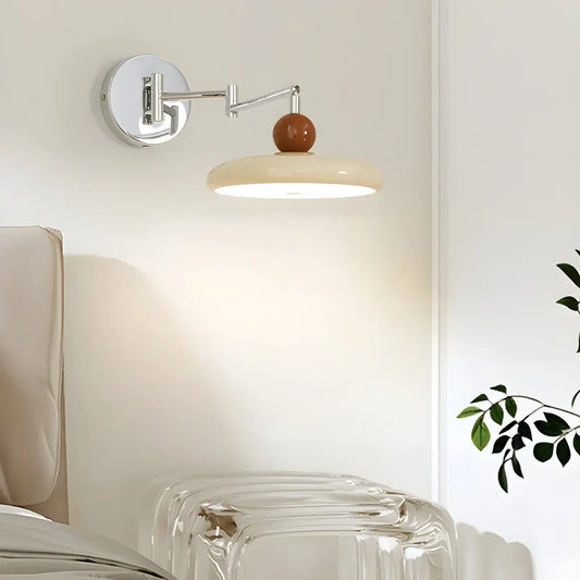 Modern Beige Circle Shade Sliver Swing Arm Wall Light
