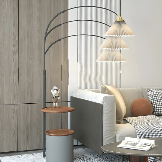 71Wooden Arc Floor Lamp with Storage Shelf for Living Room