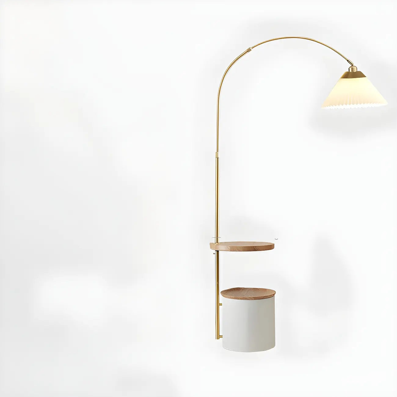71Wooden Arc Floor Lamp with Storage Shelf for Living Room