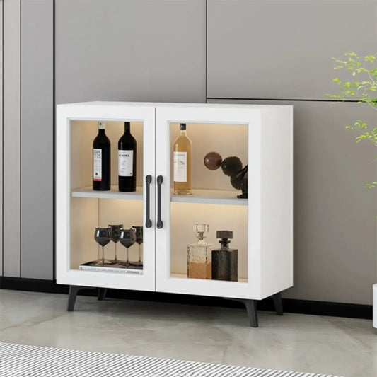 Gray Modern Display Cabinet with Metal Base and Glass Door