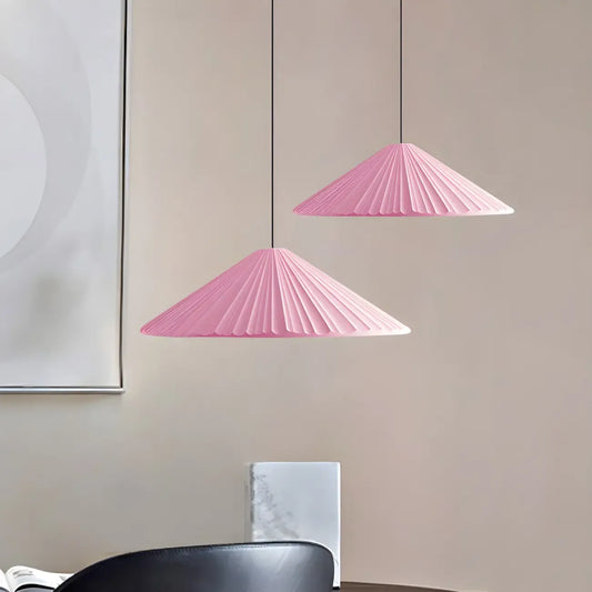 Nordic Pink Ribbed Umbrella Shape Indoor Pendant Light