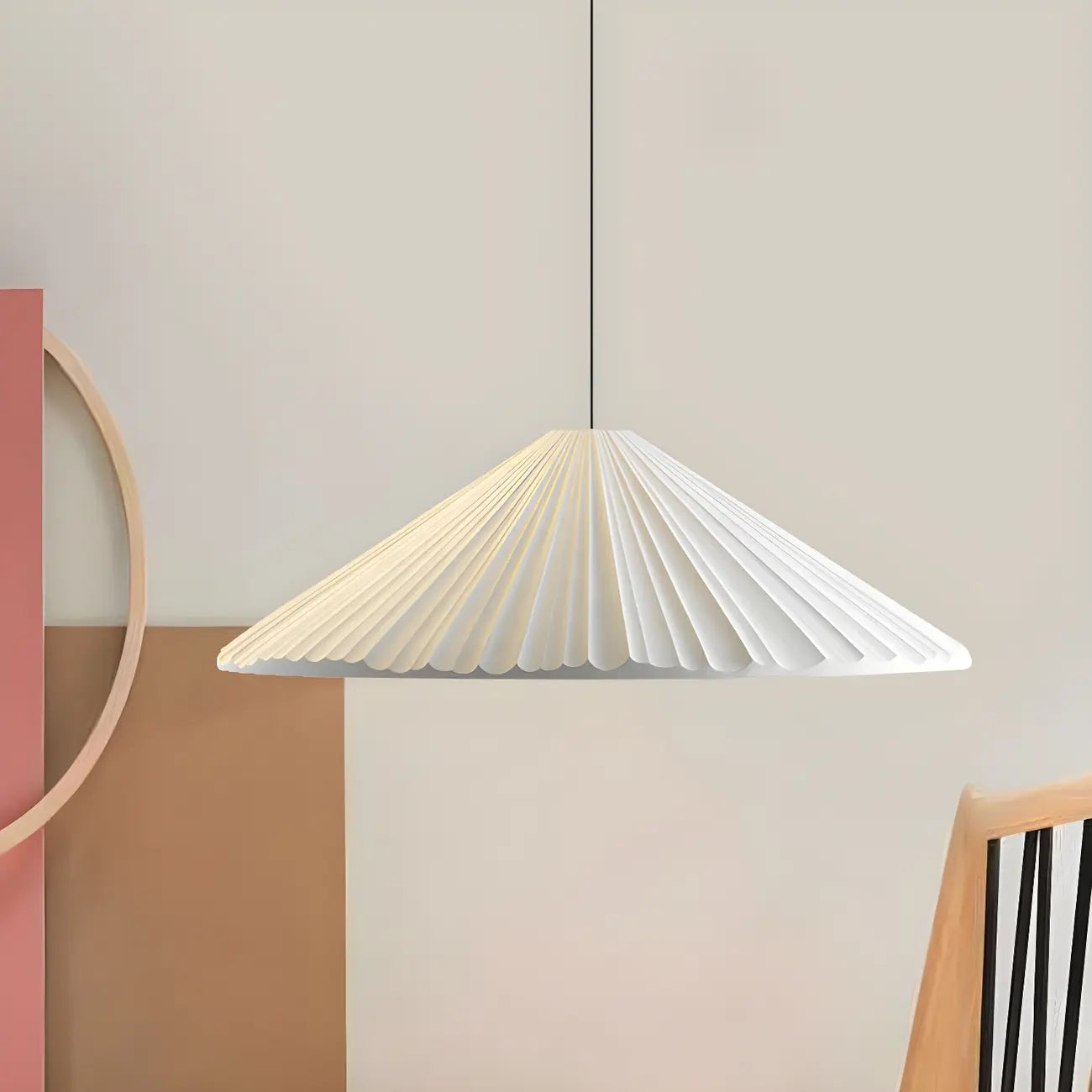 Nordic Pink Ribbed Umbrella Shape Indoor Pendant Light