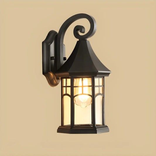 Industrial Black Metal Clear Glass Lantern Outdoor Wall Light