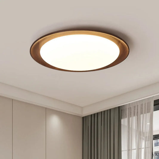 Minimalist Walnut Wood Dimmable Flush Mount LED Ceiling Light