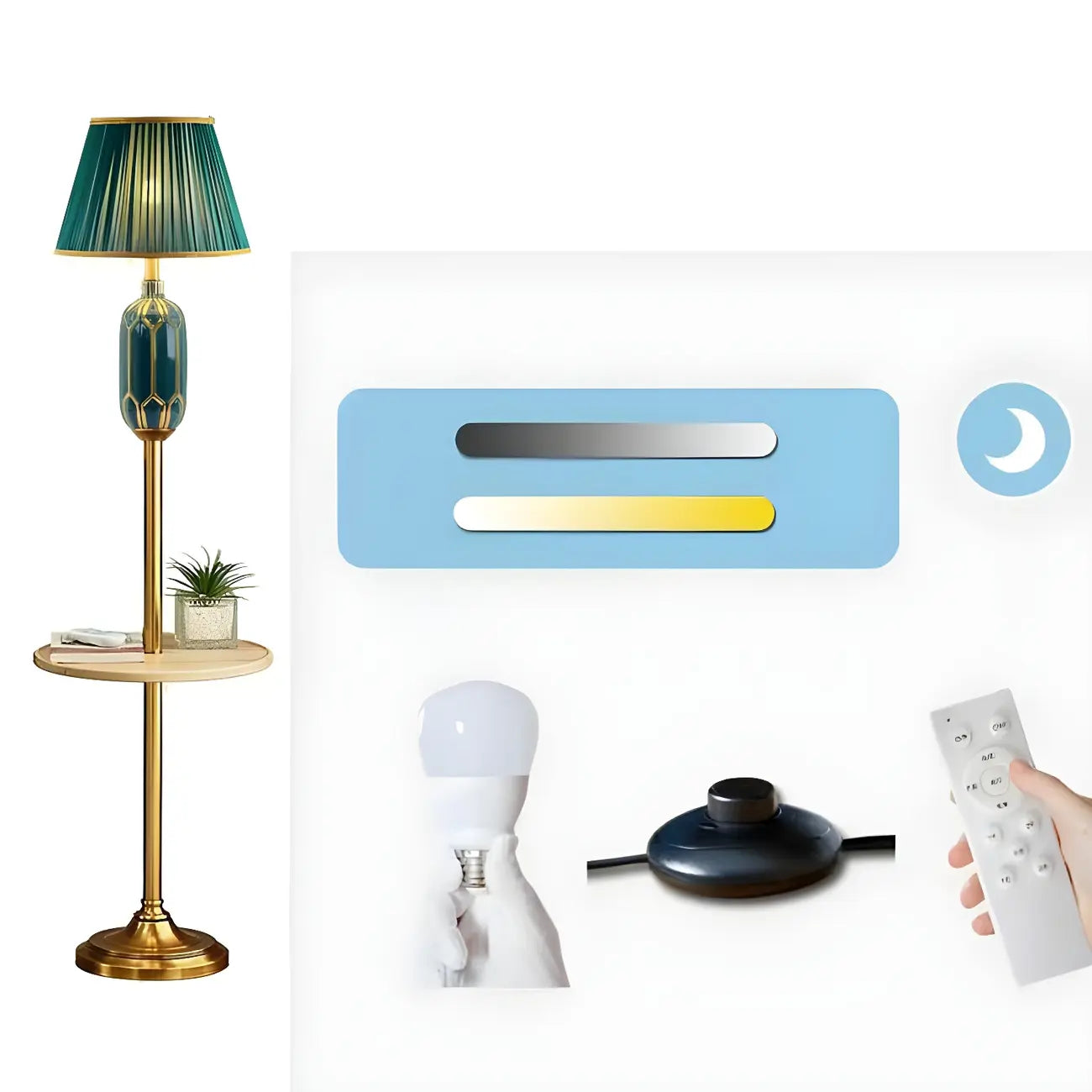 Luxurious Vertical Green Fabric Pleated Floor Lamp with Shelf