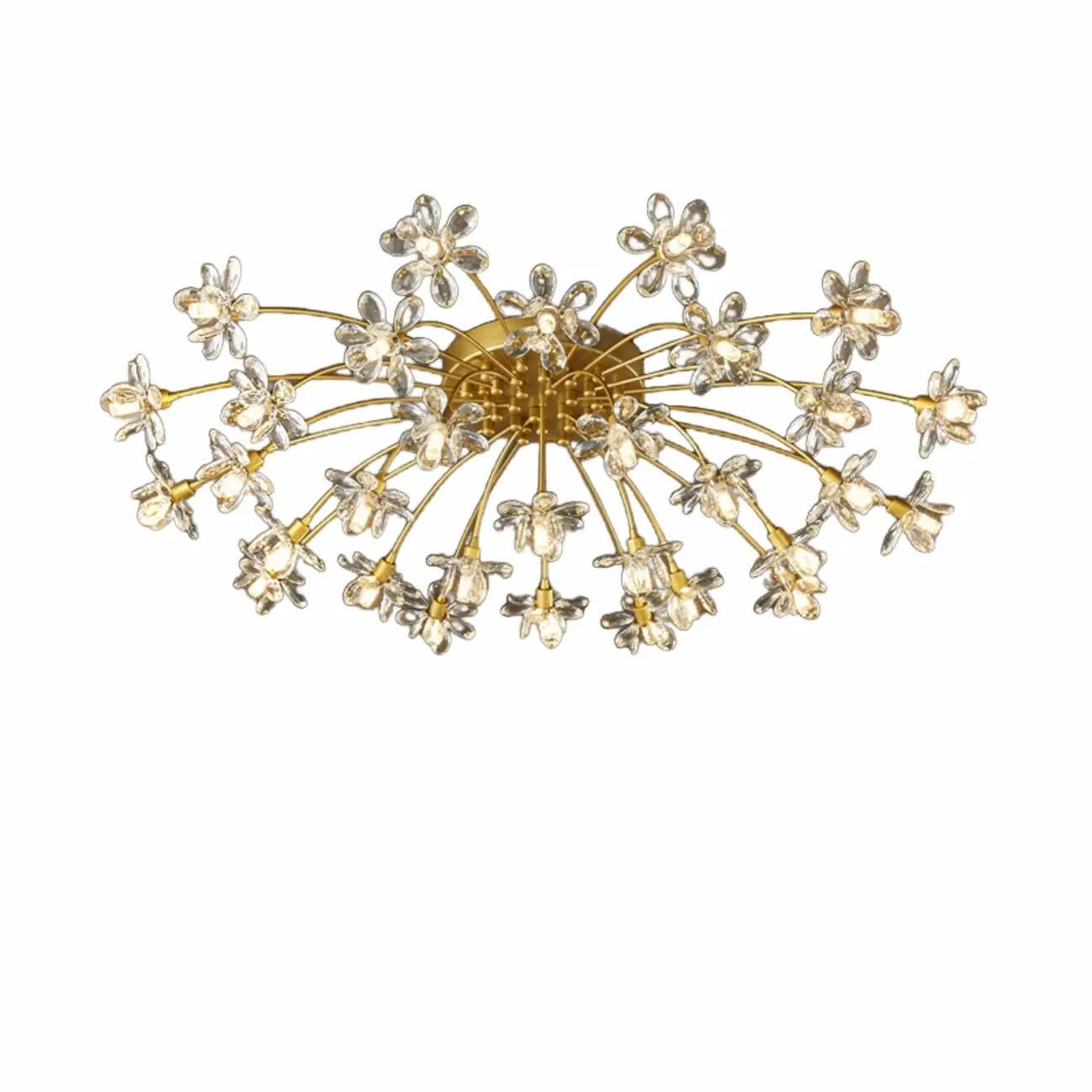 Modern Floral Crystal Golden Semi Flush Ceiling Light