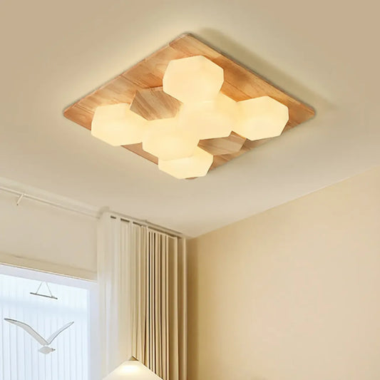 Nordic Honeycomb Natural Wooden Flush Mount Ceiling Light