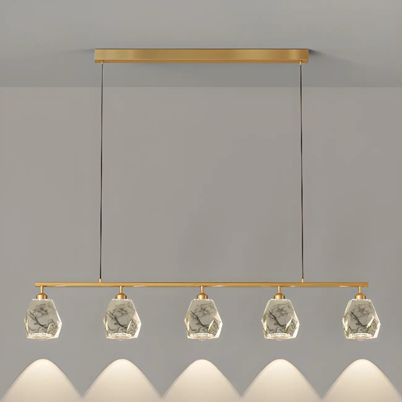 Geometric Gold Crystal Down Island Pendant Light