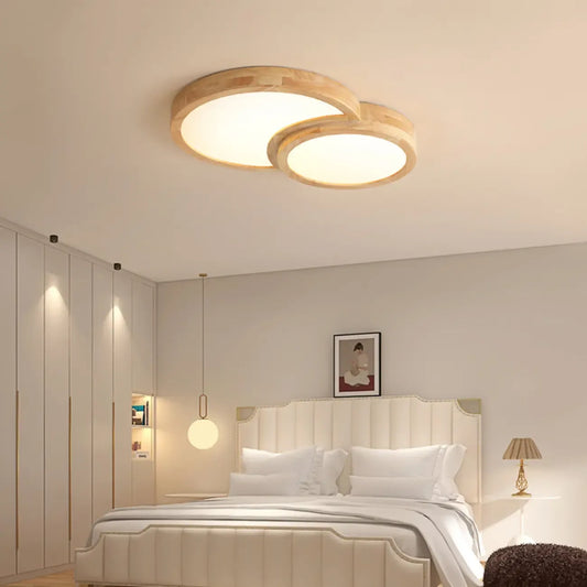 Natural Geometric Wood Dimmable Flush Mount LED Ceiling Light
