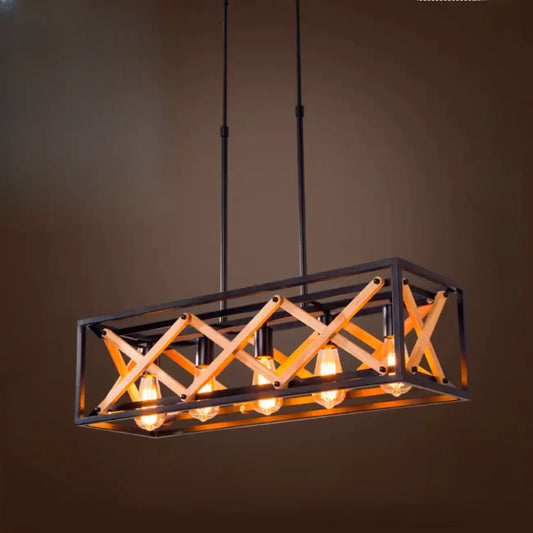 Industrial Black Metal Rectangle Kitchen Island Light