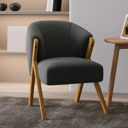 Glam Grey Fabric Accent Chair with Wooden Legs for Living Room