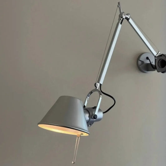 Industrial Metal Silver and Black Swing Arm Wall Light with Shade