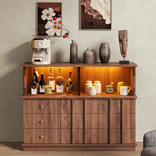 Modern Nut-brown Freestanding Wood Wine Bar Cabinet
