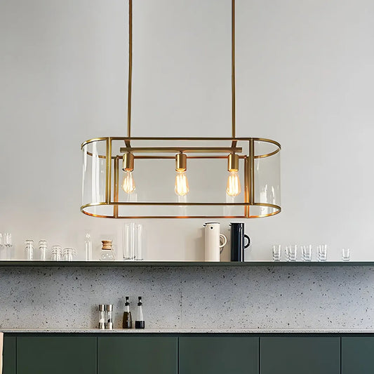 3-Light Modish Modern Gold Glass Island Pendant Light for Kitchen