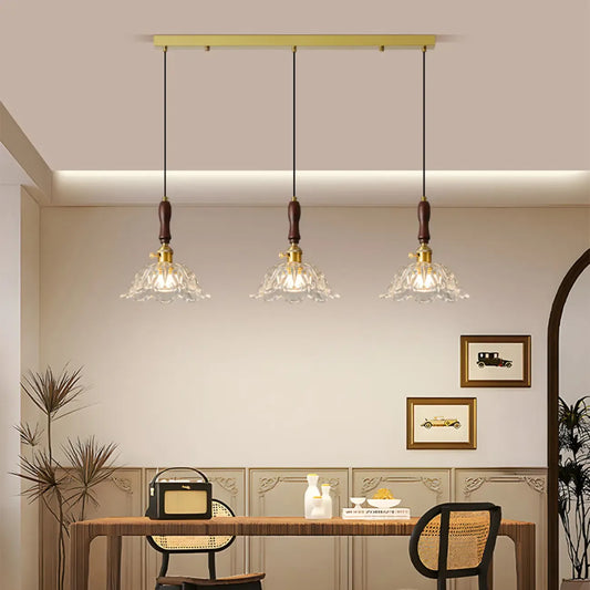 3-Light Modern Floral Glass Gold Island Pendant Light for Kitchen