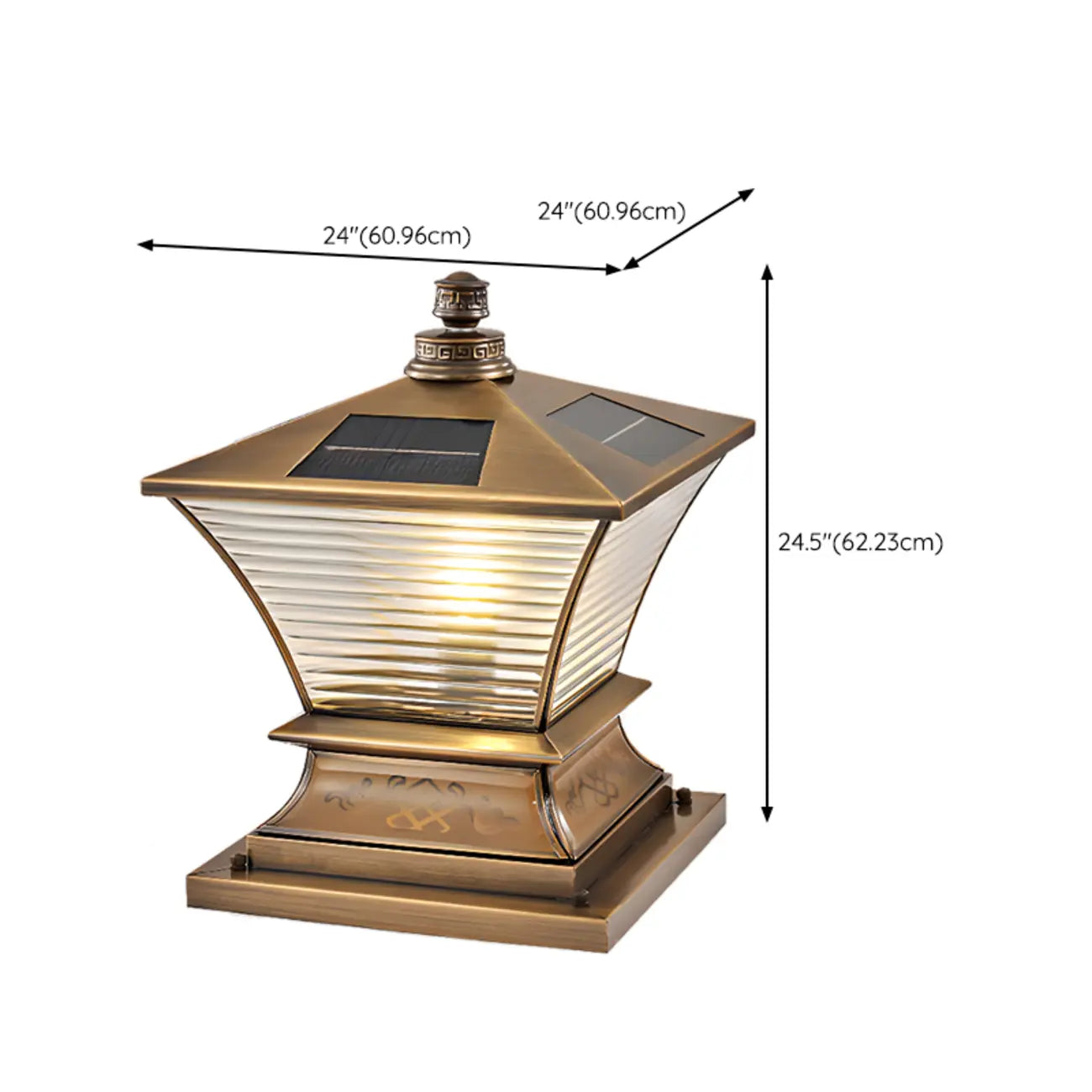 Vintage Brass Flared Solar Outdoor Post Lights