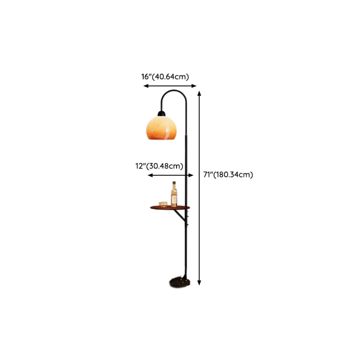 Modern Orange Dome Shade Metal Arc Floor Lamp with Table