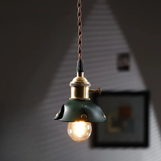 Modern Geometric Leather Gold Metal Pendant Light