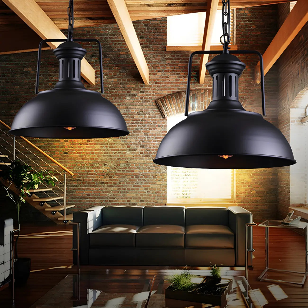 Industrial Black Dome Pendant Light for Kitchen Island