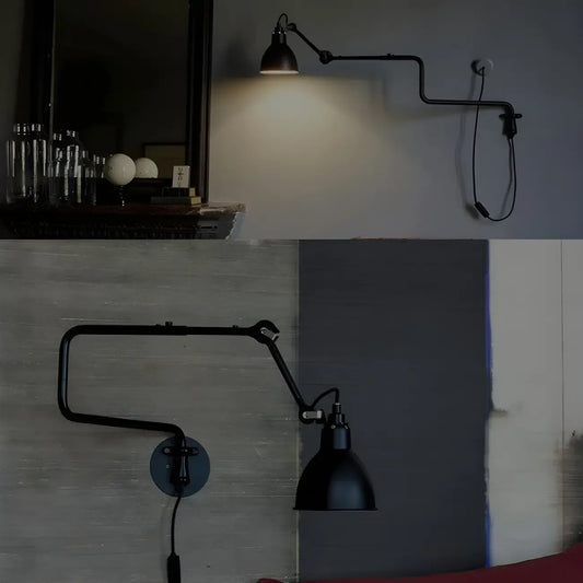 Industrial Black Swing Arm Aluminum Shade Wall Light