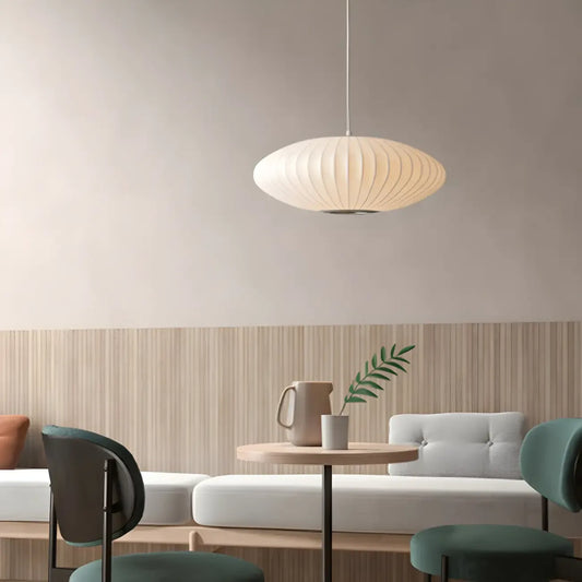 Contemporary White Disk Shaped Silk LED Pendant Light