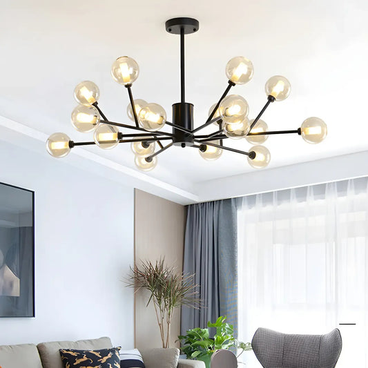 Modern Gold Metal Glass Globe Sputnik Chandelier