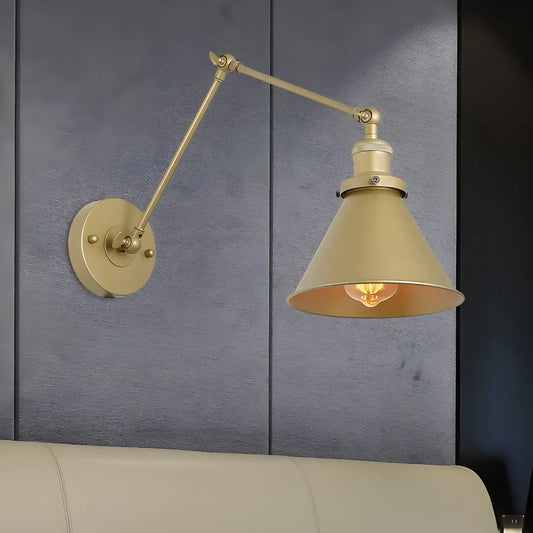 Industrial Gold Adjustable Swing Arm Wall Light