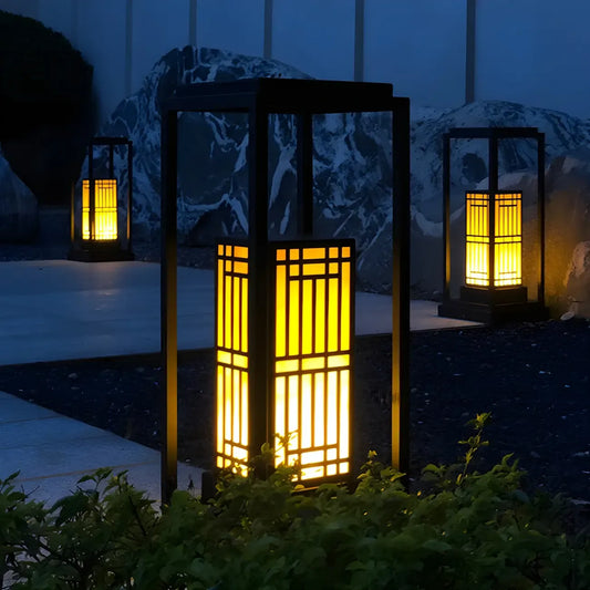 Oriental Retro Solar Rectangle Vertical Outdoor Post Lights