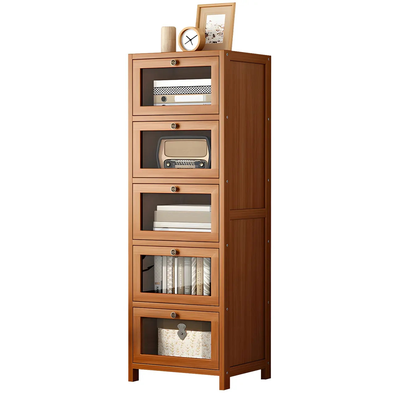 Narrow Wooden Multi-Drawer Corner Display Cabinet