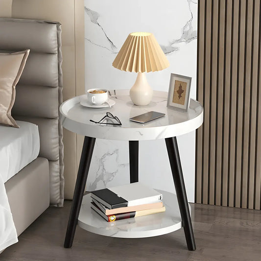 Modern Round Walnut Finish Open Storage Nightstand