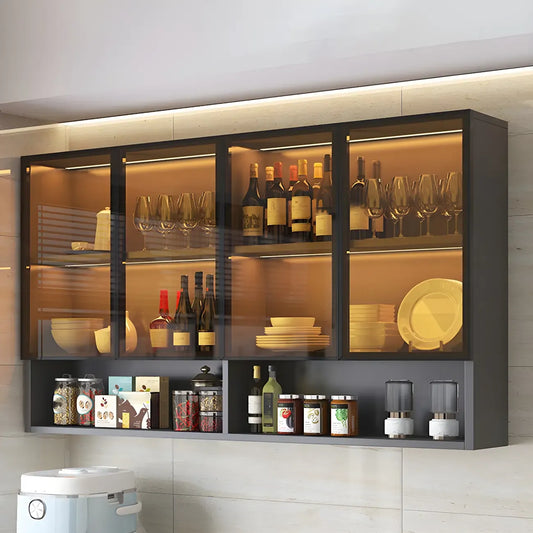 Kitchen Grey Wooden Wall-Mounted China Cabinet