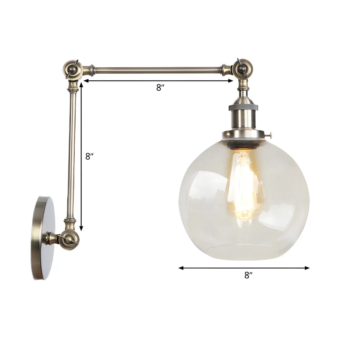 Vintage Brass Clear Glass Globe Swing Arm Wall Light