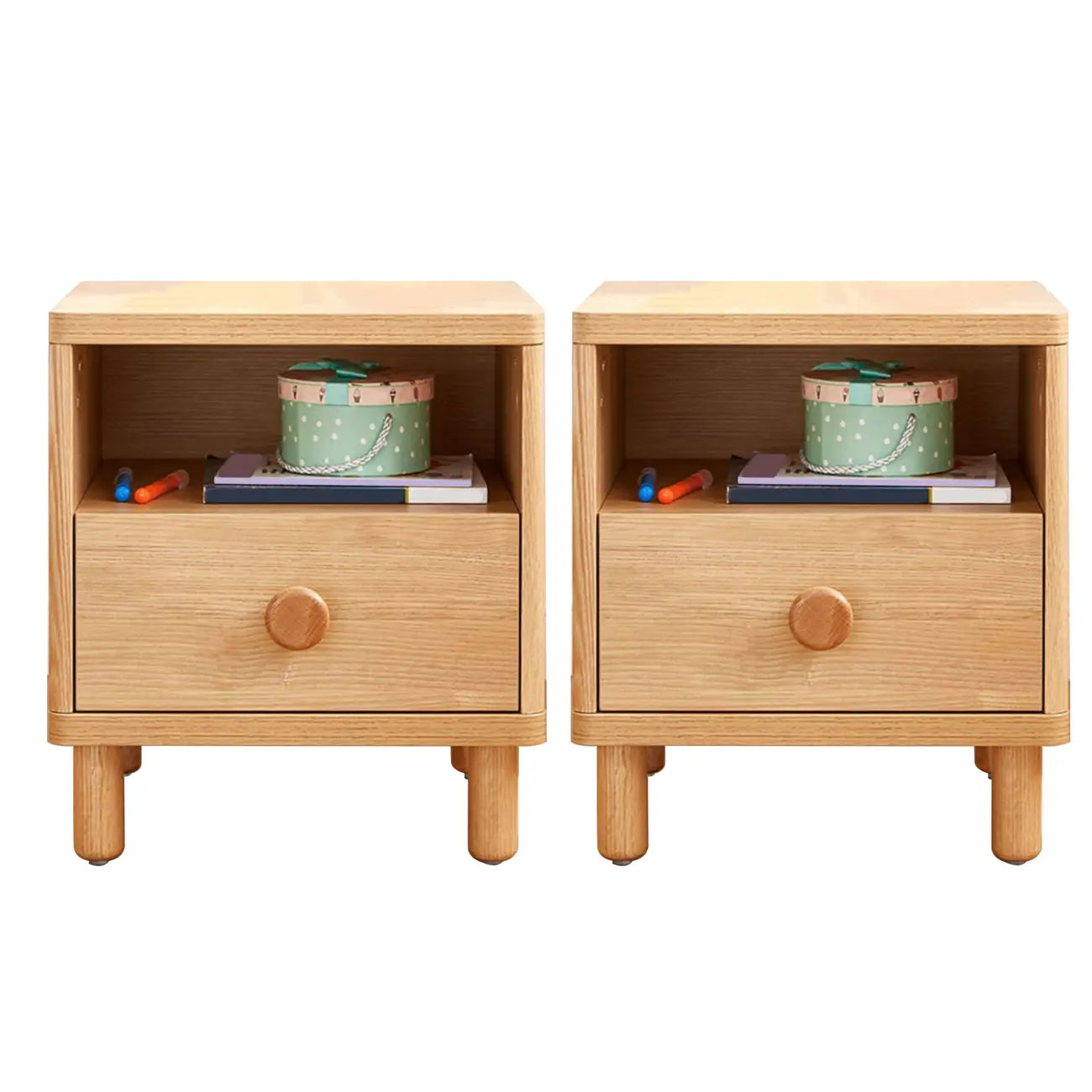 Childroom Solid Wood 2-Tier Small Nightstand with Legs