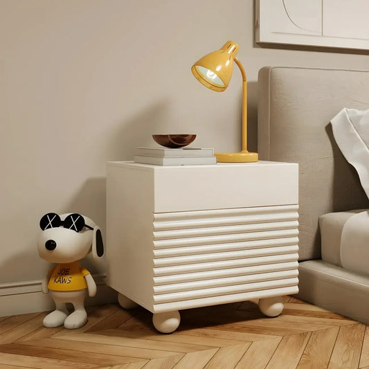 Narrow Cubic 2-Drawer Wood Small Bedside Table