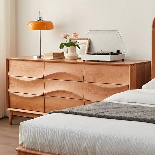 Nordic Natural Wooden Double Dresser in Wave Art
