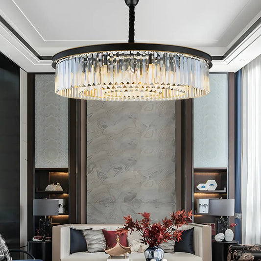 Modern Cylinder Crystal Chandelier Height Adjustable
