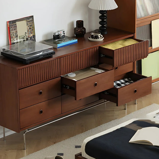 Vintage Brown Wooden Double-Layer Dresser with 9 Drawers