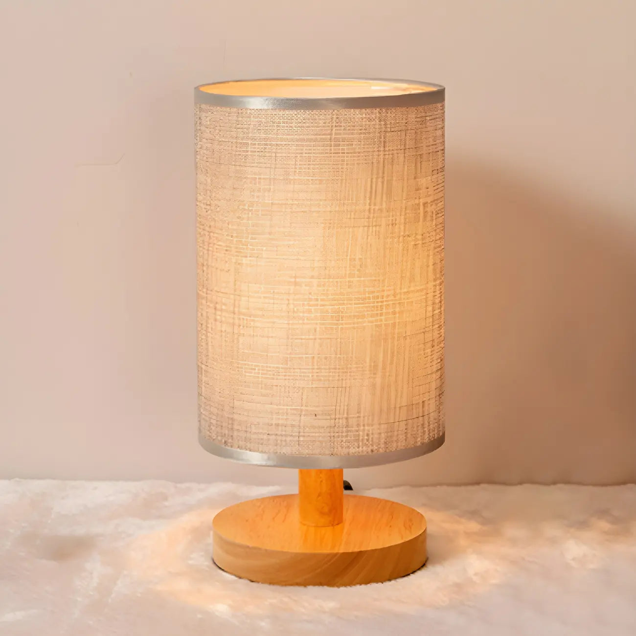 Rustic Round Wooden Table Lamp for Bedroom