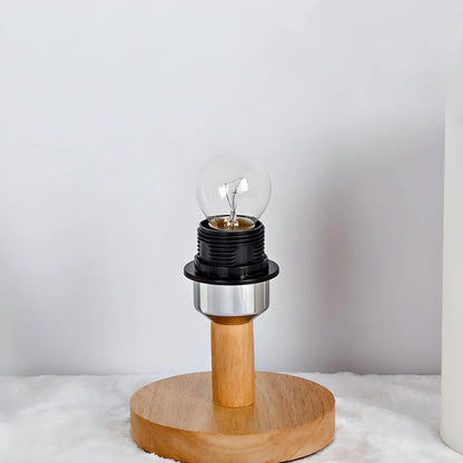 Rustic Round Wooden Table Lamp for Bedroom