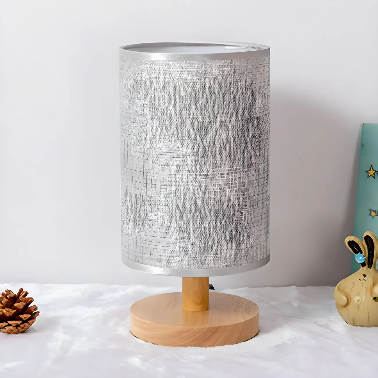 Rustic Round Wooden Table Lamp for Bedroom