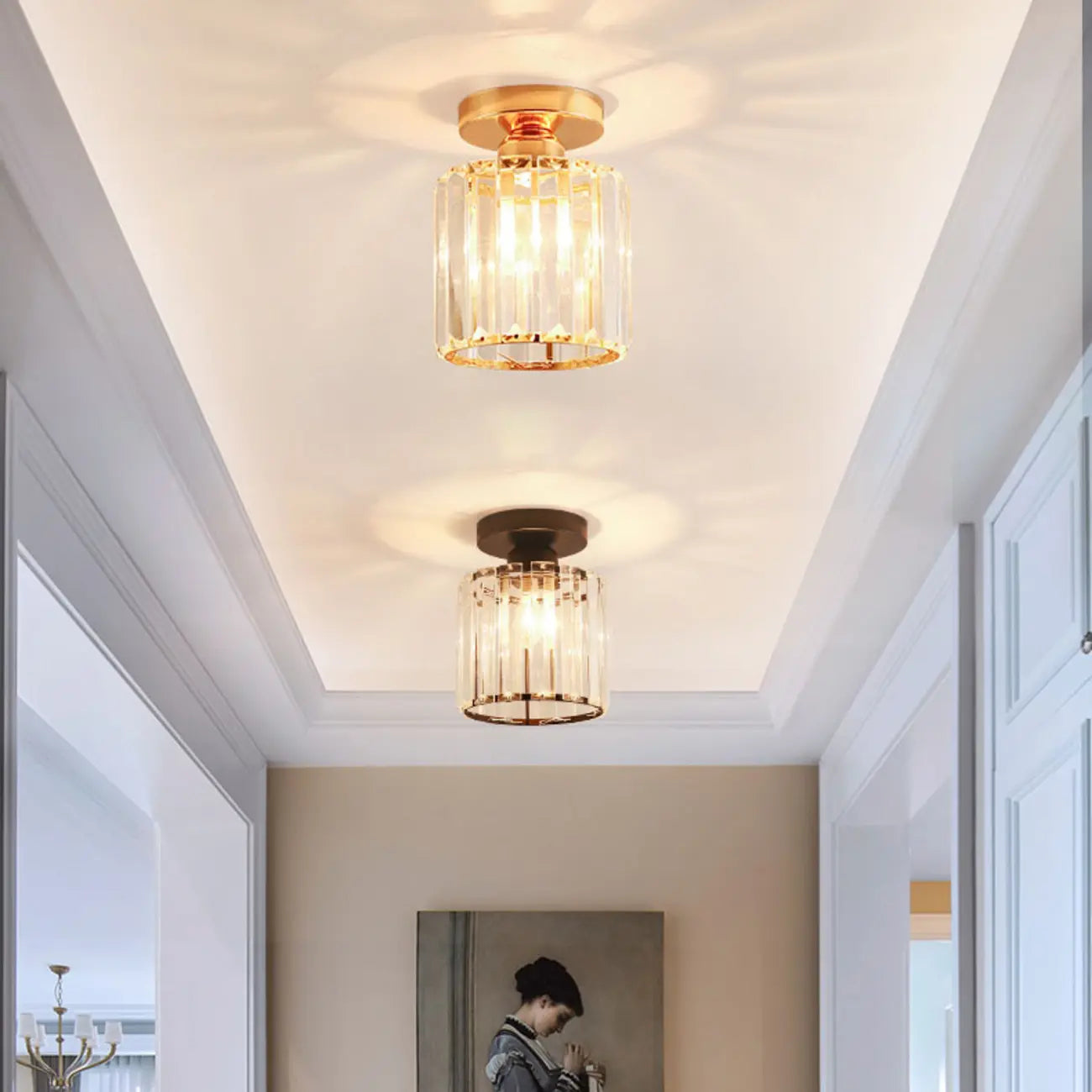 Elegant Crystal Semi Flush Ceiling Light for Living Room Use
