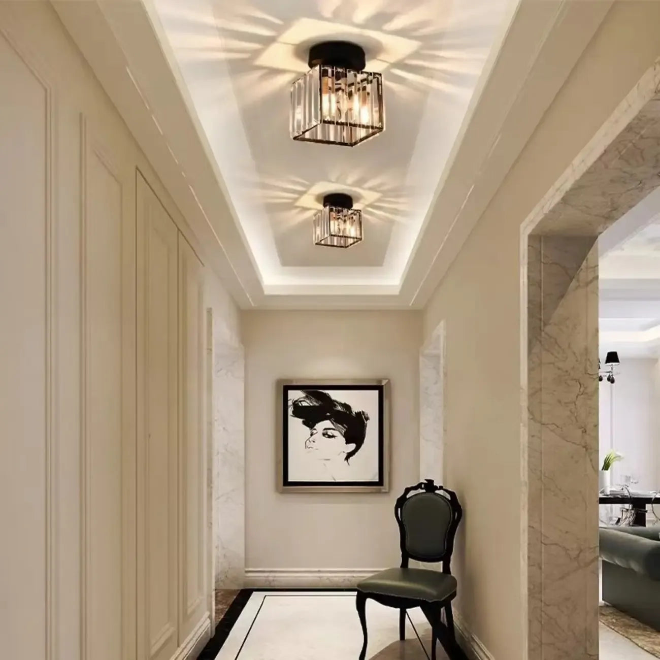 Elegant Crystal Semi Flush Ceiling Light for Living Room Use