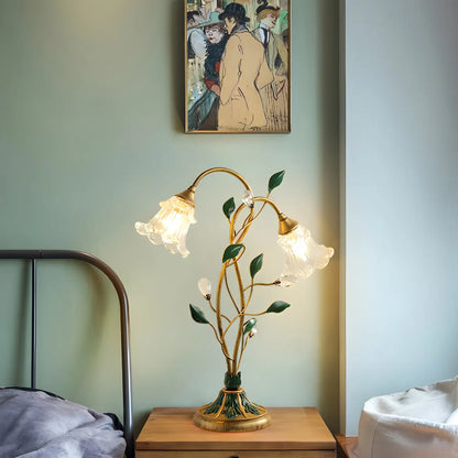 Elegant Glass Floral Shade Metal Table Lamp for Residential