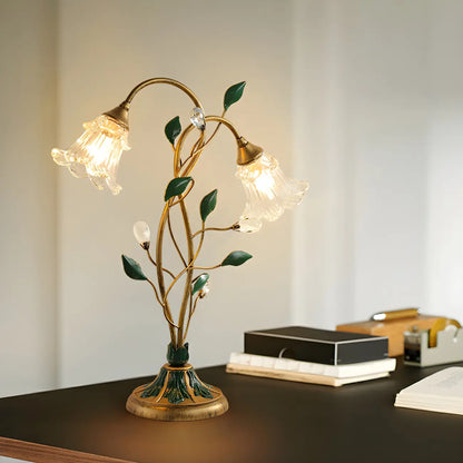 Elegant Glass Floral Shade Metal Table Lamp for Residential