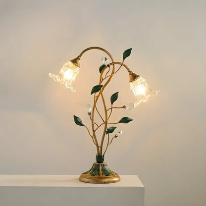 Elegant Glass Floral Shade Metal Table Lamp for Residential